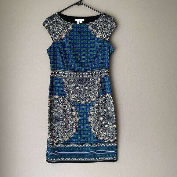 London times size 10 floral hippie, print‎ sheath career dress - Picture 1 of 8